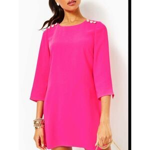 0001 Lilly Pulitzer Hot Pink Shift Dress with Heart Shoulder Buttons